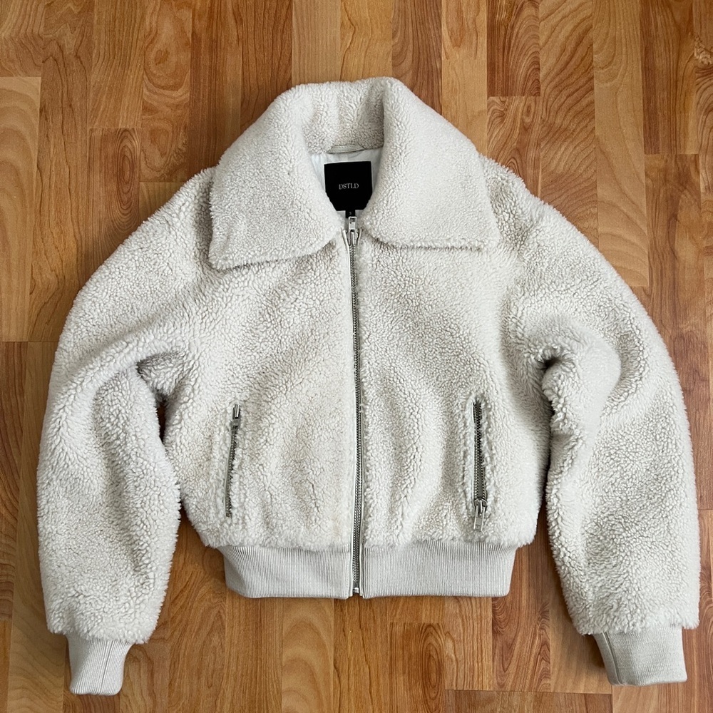 NWOT DSTLD Cream Lamb Shearling Jacket w zipper pockets fully lined SZ Small - Picture 5 of 14
